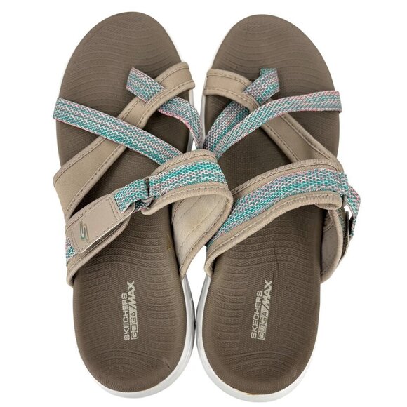 Skechers On The Go 600 Glow Sport Slide Sandals Size 11 Multi Beige Toe Post - Picture 1 of 9